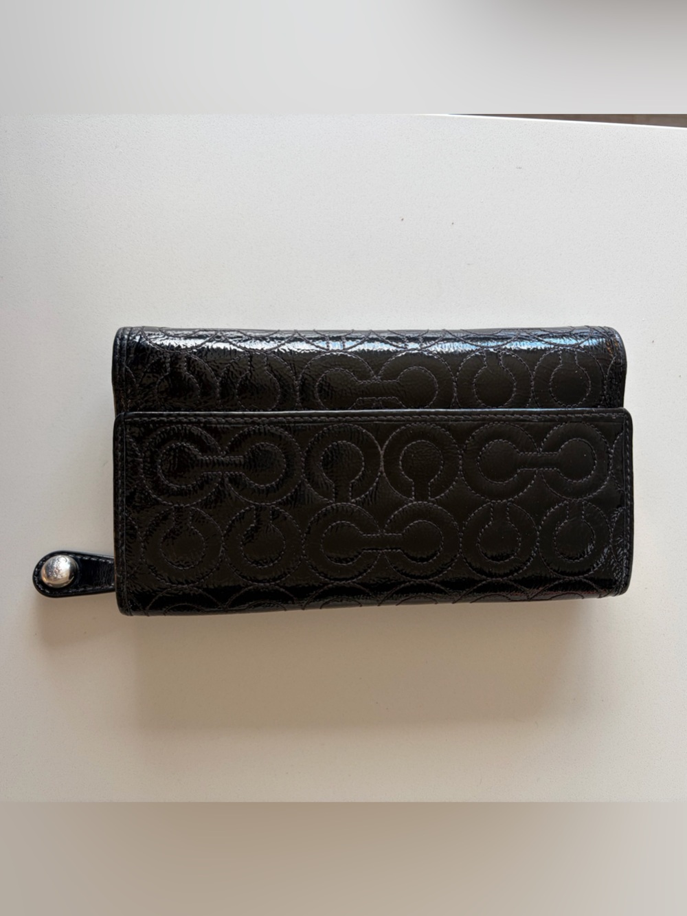 Coach Black Quilted Patent Leather Wallet Long Zip Clutch and Checkbook Holder
